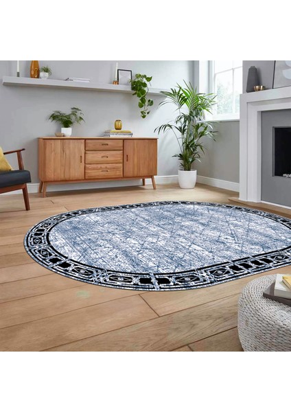 Dijital Baskılı Kaymaz Taban Yıkanabilir Oval Modern Yolluk Salon Halısı, V-O-MODERN-118-MAVİ, fiyatları