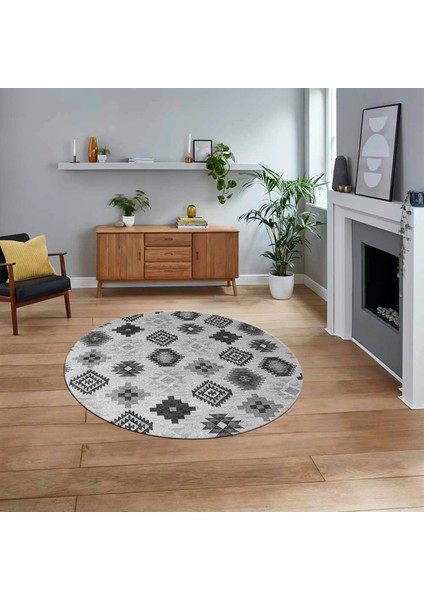Dijital Baskılı Kaymaz Taban Yıkanabilir Yuvarlak Modern Mutfak Salon Halısı, V-Y-Modern-99-Gri,