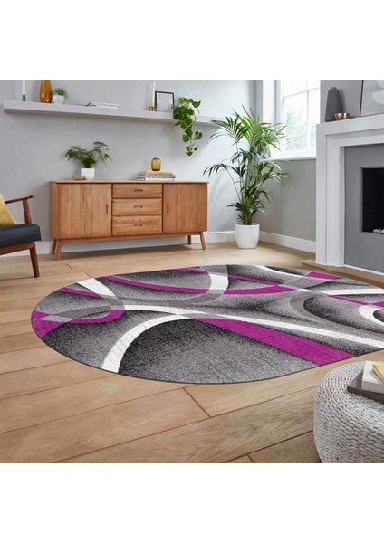 Dijital Baskılı Kaymaz Taban Yıkanabilir Oval Modern Yolluk Salon Halısı, V-O-Modern-97-Mor, fiyatları