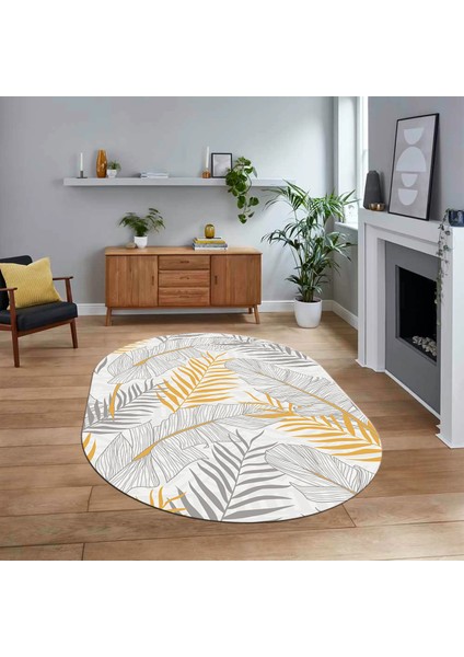 Dijital Baskılı Kaymaz Taban Yıkanabilir Oval Modern Yolluk Salon Halısı, V-O-Modern-98-Gri,