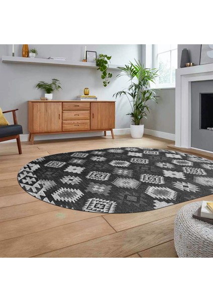 Dijital Baskılı Kaymaz Taban Yıkanabilir Oval Modern Yolluk Salon Halısı, V-O-Modern-99-Antrasit, fiyatları