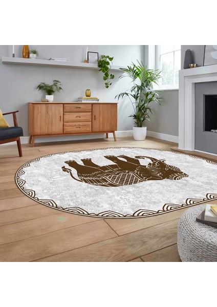 Dijital Baskılı Kaymaz Taban Yıkanabilir Oval Modern Yolluk Salon Halısı, V-O-MODERN-101-KAHVE, fiyatları