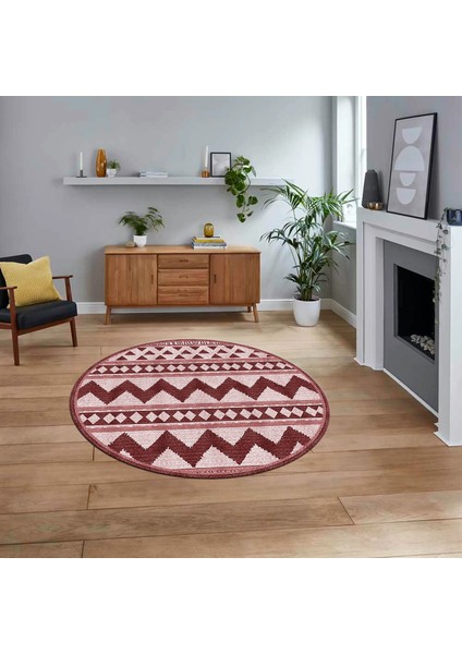 Dijital Baskılı Kaymaz Taban Yıkanabilir Yuvarlak Modern Mutfak Salon Halısı, V-Y-MODERN-105-BORDO,