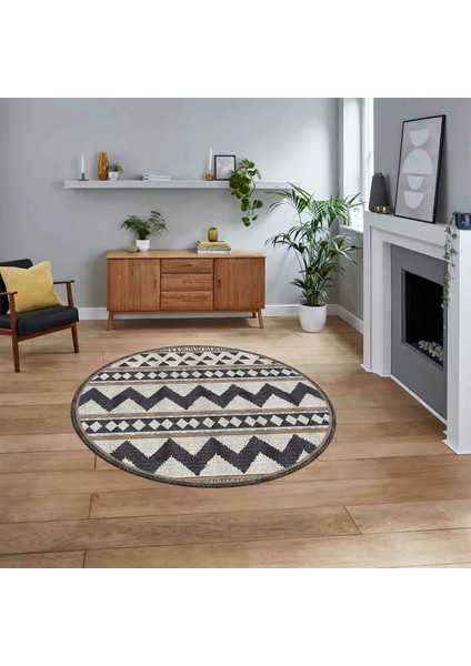 Dijital Baskılı Kaymaz Taban Yıkanabilir Yuvarlak Modern Mutfak Salon Halısı, V-Y-MODERN-105-KREM,