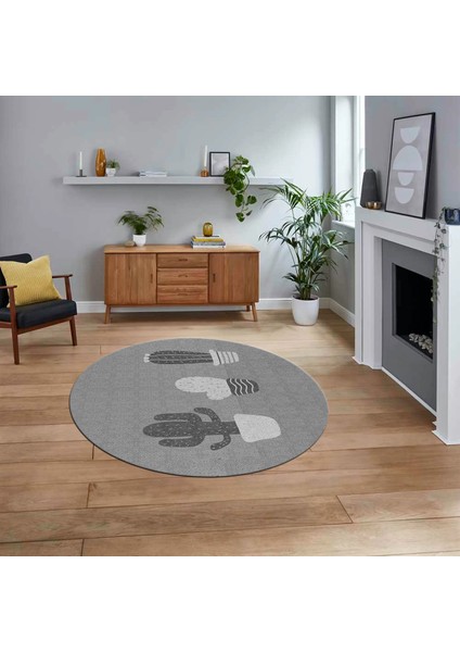 Dijital Baskılı Kaymaz Taban Yıkanabilir Yuvarlak Modern Mutfak Salon Halısı, V-Y-MODERN-106-GRİ,