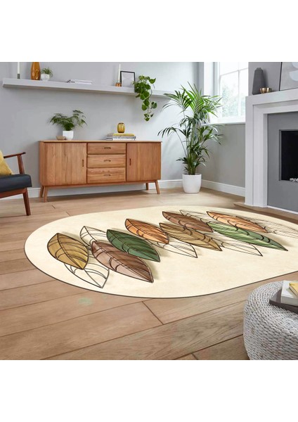 Dijital Baskılı Kaymaz Taban Yıkanabilir Oval Modern Yolluk Salon Halısı, V-O-Modern-08-Krem, fiyatları