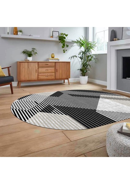 Dijital Baskılı Kaymaz Taban Yıkanabilir Oval Modern Yolluk Salon Halısı, V-O-Modern-09-Siyah, fiyatları