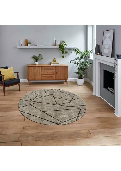 Dijital Baskılı Kaymaz Taban Yıkanabilir Yuvarlak Modern Mutfak Salon Halısı, V-Y-MODERN-117-VİZON,