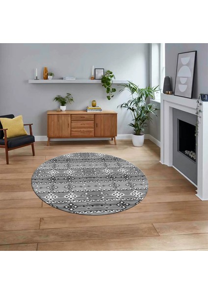 Dijital Baskılı Kaymaz Taban Yıkanabilir Yuvarlak Modern Mutfak Salon Halısı, V-Y-Modern-19-Gri,