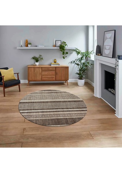 Dijital Baskılı Kaymaz Taban Yıkanabilir Yuvarlak Modern Mutfak Salon Halısı, V-Y-Modern-36-Kahve,