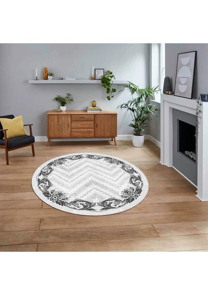 Dijital Baskılı Kaymaz Taban Yıkanabilir Yuvarlak Modern Mutfak Salon Halısı, V-Y-Modern-49-Gri,