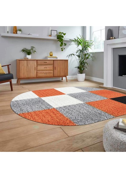 Dijital Baskılı Kaymaz Taban Yıkanabilir Oval Modern Yolluk Salon Halısı, V-O-Modern-53-Turuncu, fiyatları