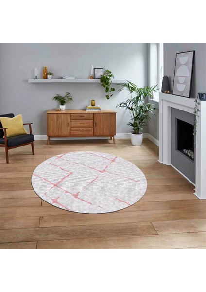 Dijital Baskılı Kaymaz Taban Yıkanabilir Yuvarlak Modern Mutfak Salon Halısı, V-Y-Modern-72-Pembe,