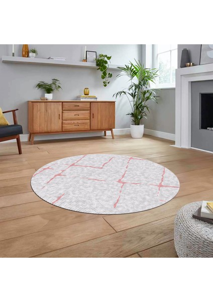 Dijital Baskılı Kaymaz Taban Yıkanabilir Yuvarlak Modern Mutfak Salon Halısı, V-Y-Modern-72-Pembe,