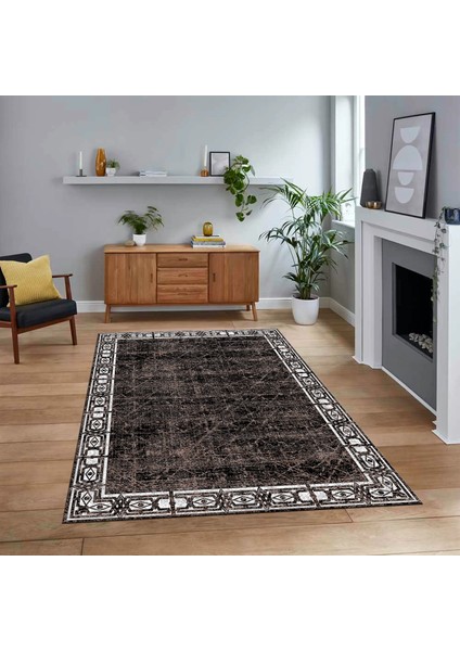 Dijital Baskılı Kaymaz Taban Yıkanabilir Modern Yolluk Mutfak Salon Halısı, V-MODERN-118-KAHVE,