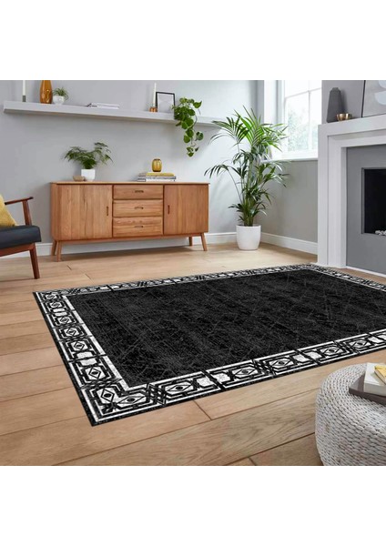 Dijital Baskılı Kaymaz Taban Yıkanabilir Modern Yolluk Mutfak Salon Halısı, V-MODERN-118-SİYAH, fiyatları