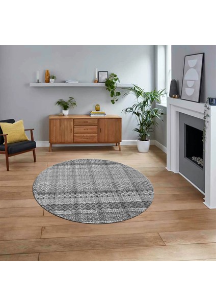 Dijital Baskılı Kaymaz Taban Yıkanabilir Yuvarlak Modern Mutfak Salon Halısı, V-Y-Modern-70-Gri,