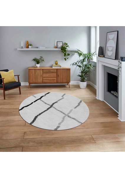 Dijital Baskılı Kaymaz Taban Yıkanabilir Yuvarlak Modern Mutfak Salon Halısı, V-Y-Modern-73-Gri,