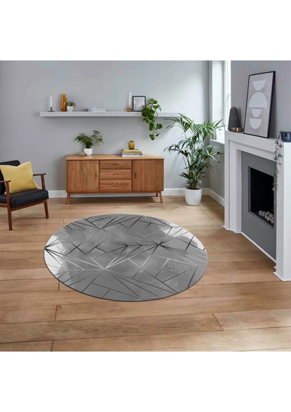 Dijital Baskılı Kaymaz Taban Yıkanabilir Yuvarlak Modern Mutfak Salon Halısı, V-Y-Modern-44-Gri,