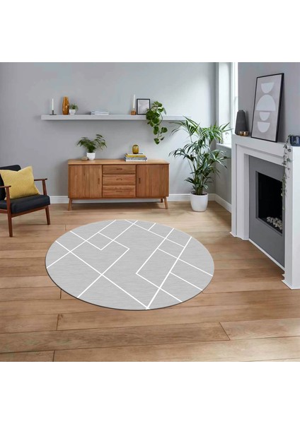 Dijital Baskılı Kaymaz Taban Yıkanabilir Yuvarlak Modern Mutfak Salon Halısı, V-Y-Modern-58-Gri,