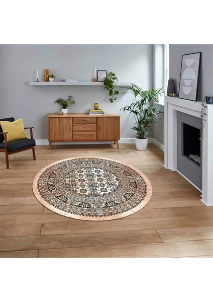 Dijital Baskılı Kaymaz Taban Yıkanabilir Yuvarlak Modern Mutfak Salon Halısı, V-Y-MODERN-113-BEJ,