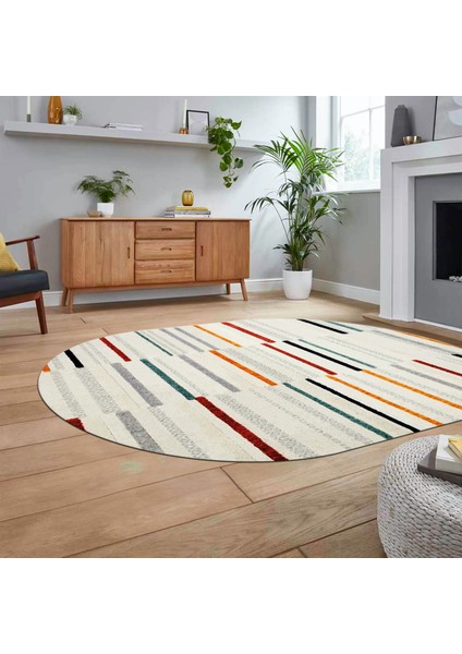 Dijital Baskılı Kaymaz Taban Yıkanabilir Oval Modern Yolluk Salon Halısı, V-O-Modern-74-Renkli,