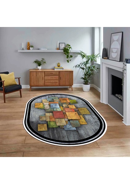 Dijital Baskılı Kaymaz Taban Yıkanabilir Oval Modern Yolluk Salon Halısı, V-O-Modern-13-Renkli,