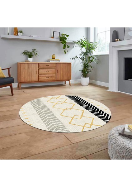 Dijital Baskılı Kaymaz Taban Yıkanabilir Yuvarlak Modern Mutfak Salon Halısı, V-Y-Modern-75-Krem, fiyatları