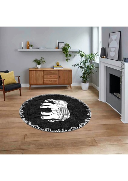 Dijital Baskılı Kaymaz Taban Yıkanabilir Yuvarlak Modern Mutfak Salon Halısı, V-Y-MODERN-101-ANTRAST,
