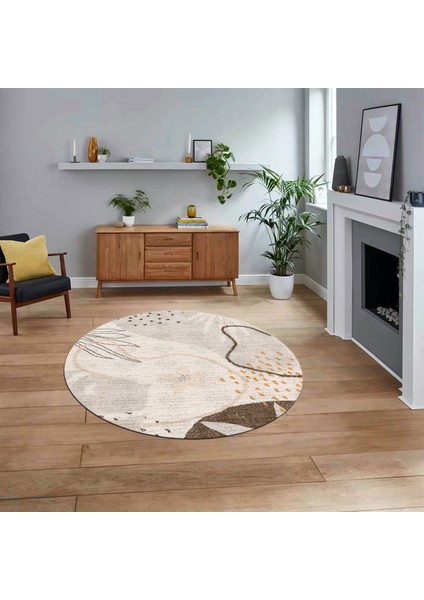 Dijital Baskılı Kaymaz Taban Yıkanabilir Yuvarlak Modern Mutfak Salon Halısı, V-Y-Modern-79-Vizon,