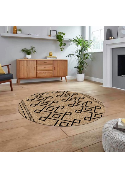 Dijital Baskılı Kaymaz Taban Yıkanabilir Yuvarlak Modern Mutfak Salon Halısı, V-Y-Modern-87-Krem, fiyatları