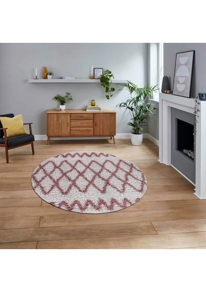Dijital Baskılı Kaymaz Taban Yıkanabilir Yuvarlak Modern Mutfak Salon Halısı, V-Y-Modern-92-Pembe,