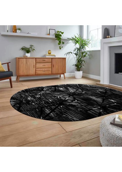 Dijital Baskılı Kaymaz Taban Yıkanabilir Oval Modern Yolluk Salon Halısı, V-O-Modern-39-Antrasit,