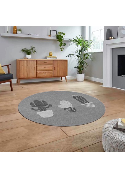 Dijital Baskılı Kaymaz Taban Yıkanabilir Yuvarlak Modern Mutfak Salon Halısı, V-Y-MODERN-106-GRİ,