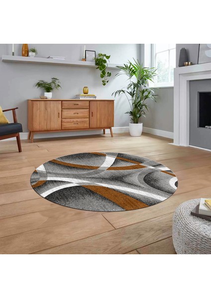 Dijital Baskılı Kaymaz Taban Yıkanabilir Yuvarlak Modern Mutfak Salon Halısı, V-Y-Modern-97-Kahve,