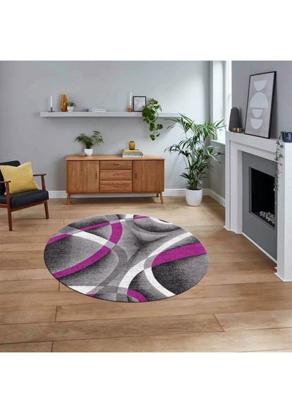 Dijital Baskılı Kaymaz Taban Yıkanabilir Yuvarlak Modern Mutfak Salon Halısı, V-Y-Modern-97-Mor,