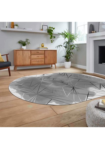 Dijital Baskılı Kaymaz Taban Yıkanabilir Oval Modern Yolluk Salon Halısı, V-O-Modern-44-Gri, fiyatları