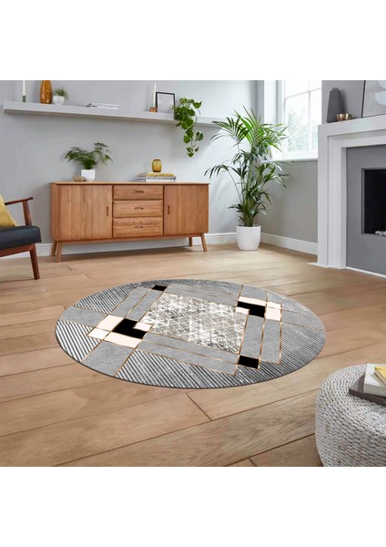 Dijital Baskılı Kaymaz Taban Yıkanabilir Yuvarlak Modern Mutfak Salon Halısı, V-Y-Modern-12-Gri,