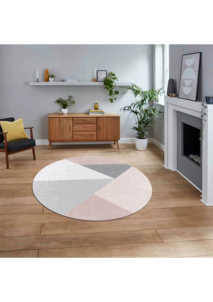 Dijital Baskılı Kaymaz Taban Yıkanabilir Yuvarlak Modern Mutfak Salon Halısı, V-Y-Modern-38-Pembe,
