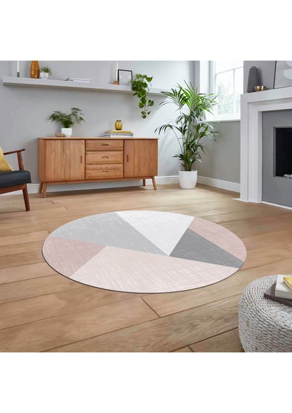 Dijital Baskılı Kaymaz Taban Yıkanabilir Yuvarlak Modern Mutfak Salon Halısı, V-Y-Modern-38-Pembe,