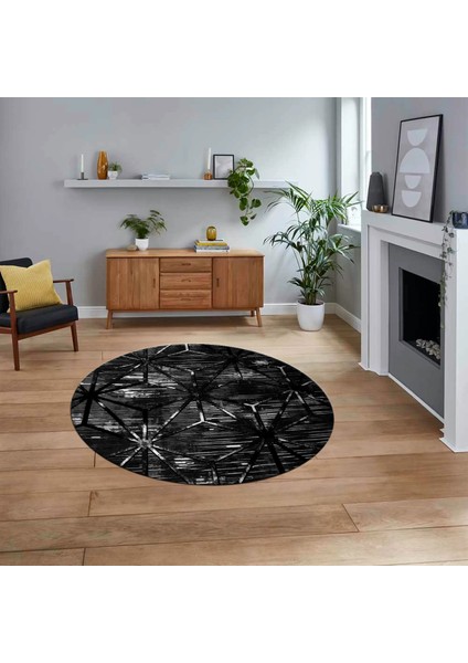 Dijital Baskılı Kaymaz Taban Yıkanabilir Yuvarlak Modern Mutfak Salon Halısı, V-Y-Modern-39-Antrast,