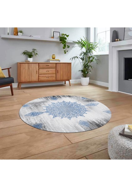 Dijital Baskılı Kaymaz Taban Yıkanabilir Yuvarlak Modern Mutfak Salon Halısı, V-Y-Modern-06-Mavi,