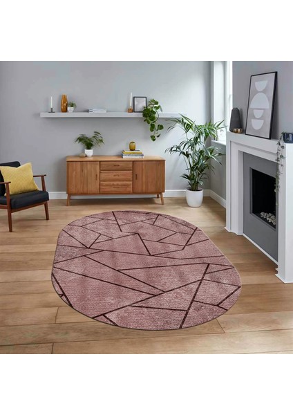 Dijital Baskılı Kaymaz Taban Yıkanabilir Oval Modern Yolluk Salon Halısı, V-O-MODERN-117-BORDO,