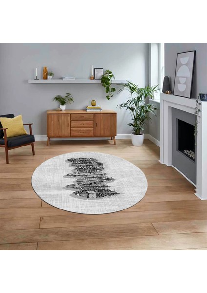 Dijital Baskılı Kaymaz Taban Yıkanabilir Yuvarlak Modern Mutfak Salon Halısı, V-Y-Modern-50-Gri,