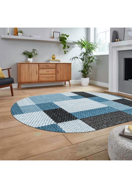 Dijital Baskılı Kaymaz Taban Yıkanabilir Oval Modern Yolluk Salon Halısı, V-O-Modern-77-Mavi, fiyatları
