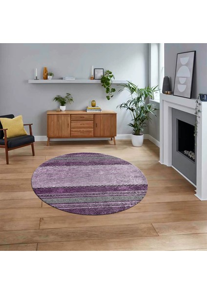 Dijital Baskılı Kaymaz Taban Yıkanabilir Yuvarlak Modern Mutfak Salon Halısı, V-Y-Modern-83-Mor,
