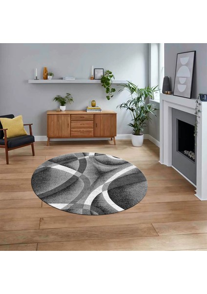 Dijital Baskılı Kaymaz Taban Yıkanabilir Yuvarlak Modern Mutfak Salon Halısı, V-Y-Modern-97-Gri,