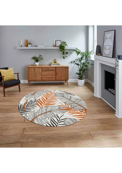 Dijital Baskılı Kaymaz Taban Yıkanabilir Yuvarlak Modern Mutfak Salon Halısı, V-Y-Modern-98-Turuncu,
