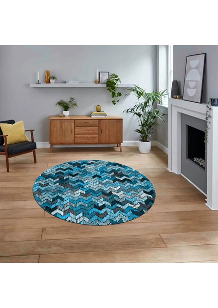 Dijital Baskılı Kaymaz Taban Yıkanabilir Yuvarlak Modern Mutfak Salon Halısı, V-Y-Modern-02-Mavi,