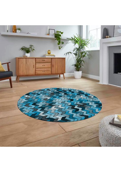 Dijital Baskılı Kaymaz Taban Yıkanabilir Yuvarlak Modern Mutfak Salon Halısı, V-Y-Modern-02-Mavi,